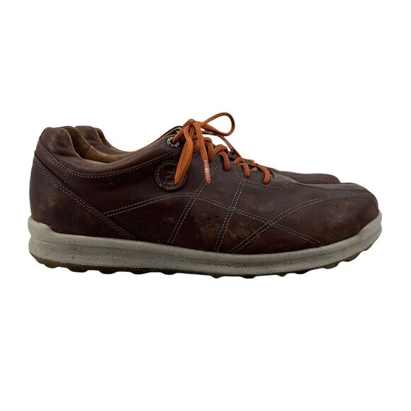 FootJoy Mens 9.5 Golf Shoes Brown Leather Versaluxe Spikeless Lace Up 57253 - Picture 1 of 13